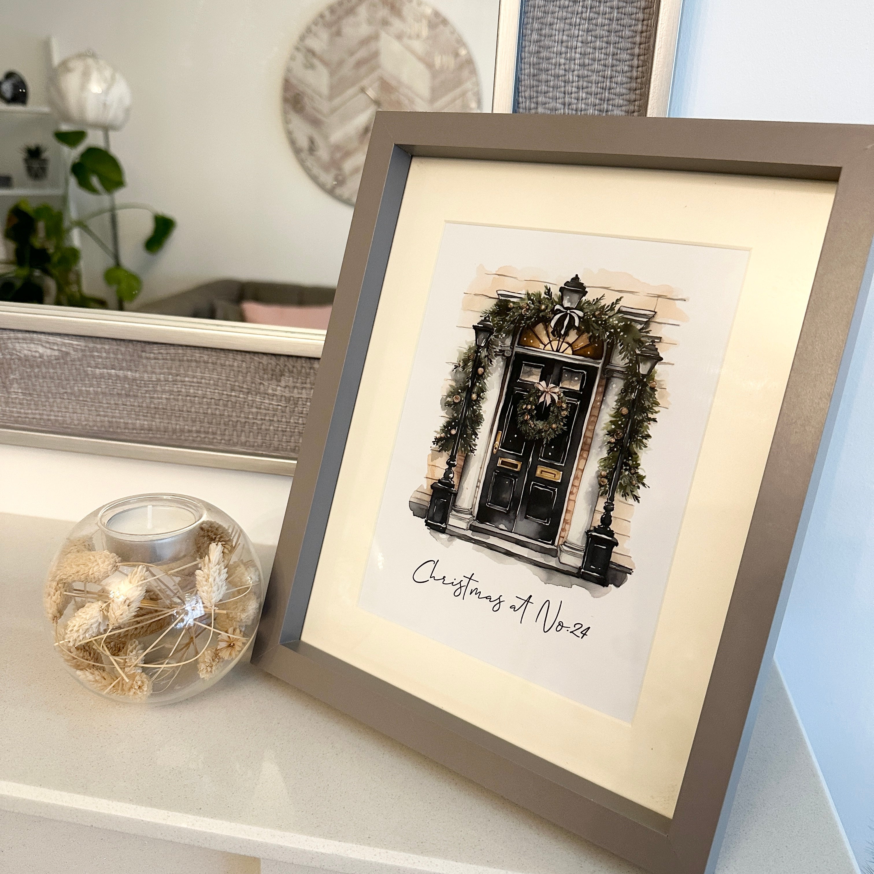 Personalized Christmas Front Door Print - Black Door Winter Decor