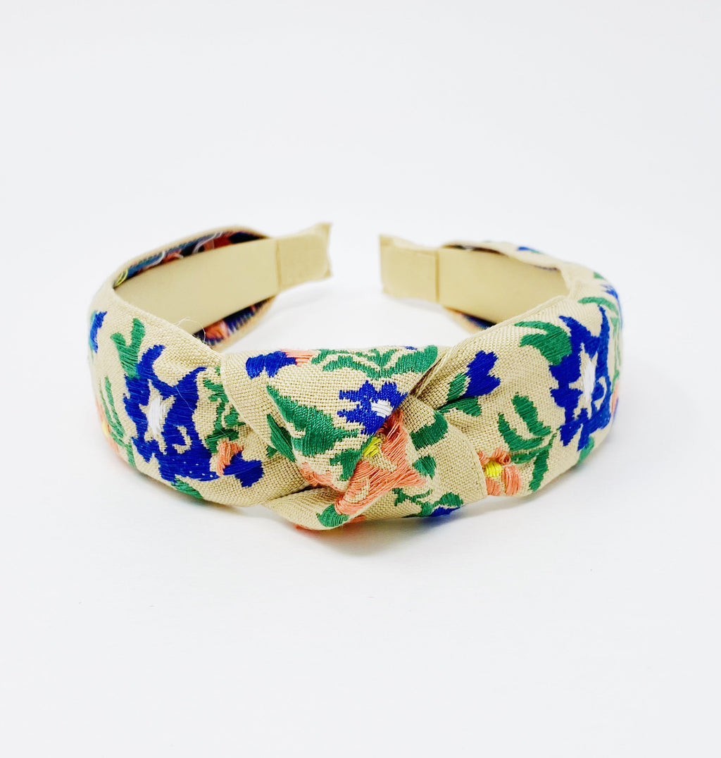 French Floral Embroidered Headband - Delicate Design