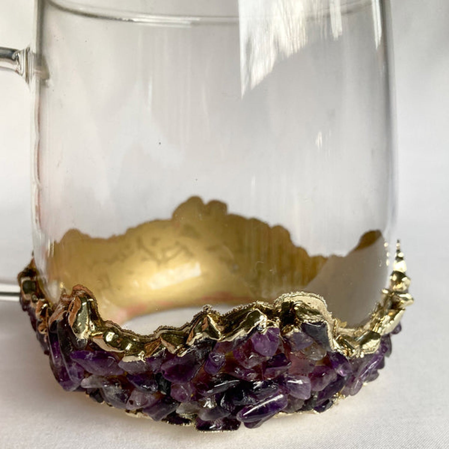 Crystal Glass Mugs with Purple Amethyst - Set of 2 | 17oz Gold Plated