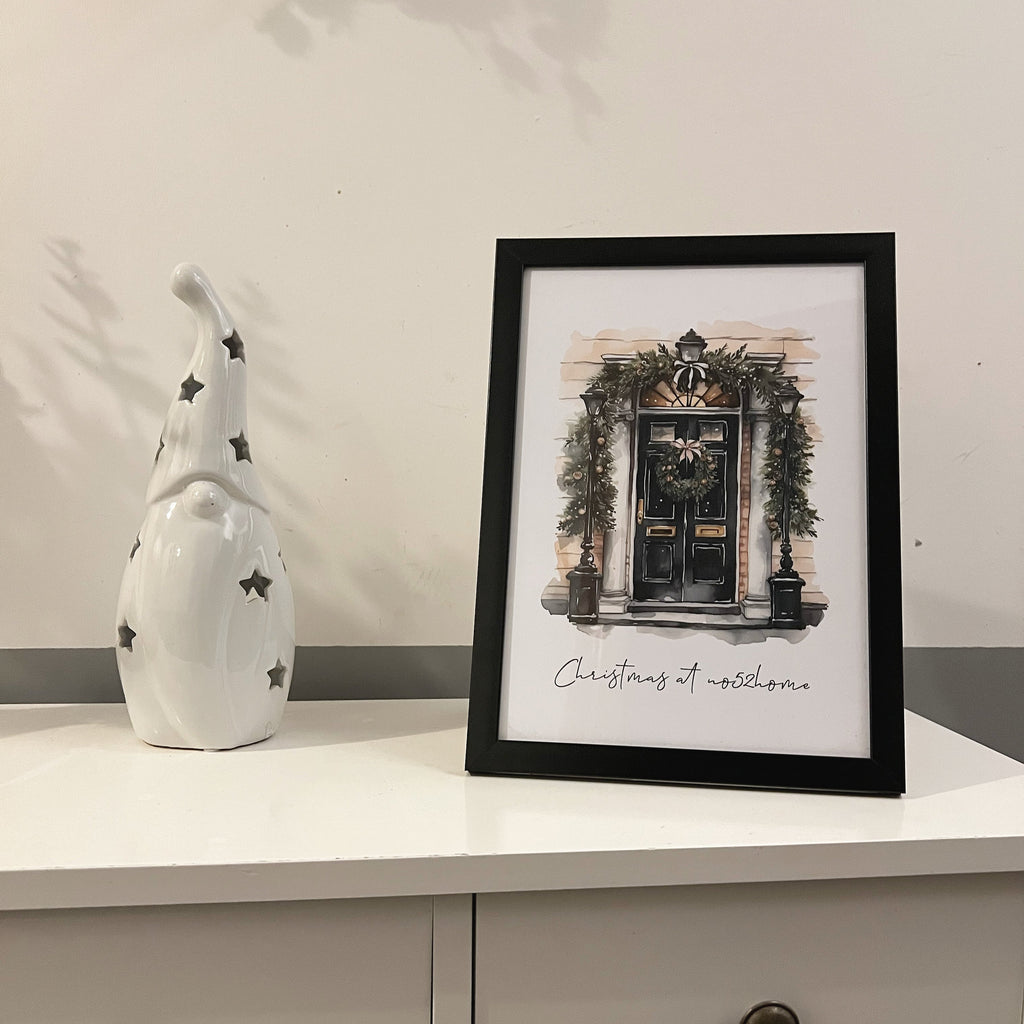 Personalized Christmas Front Door Print - Black Door Winter Decor