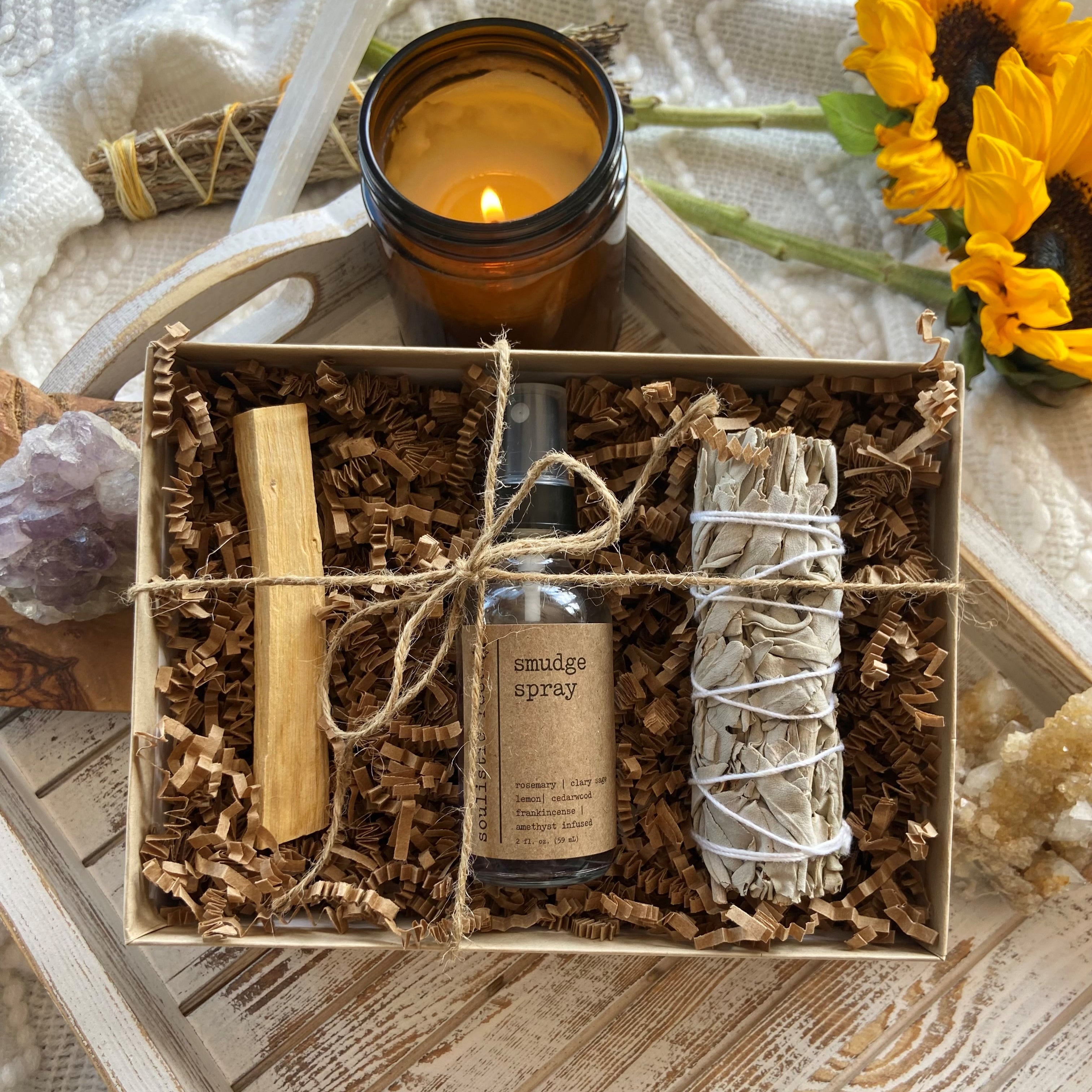 Amethyst Smudge Spray Gift Set - Sage & Palo Santo Cleansing Kit