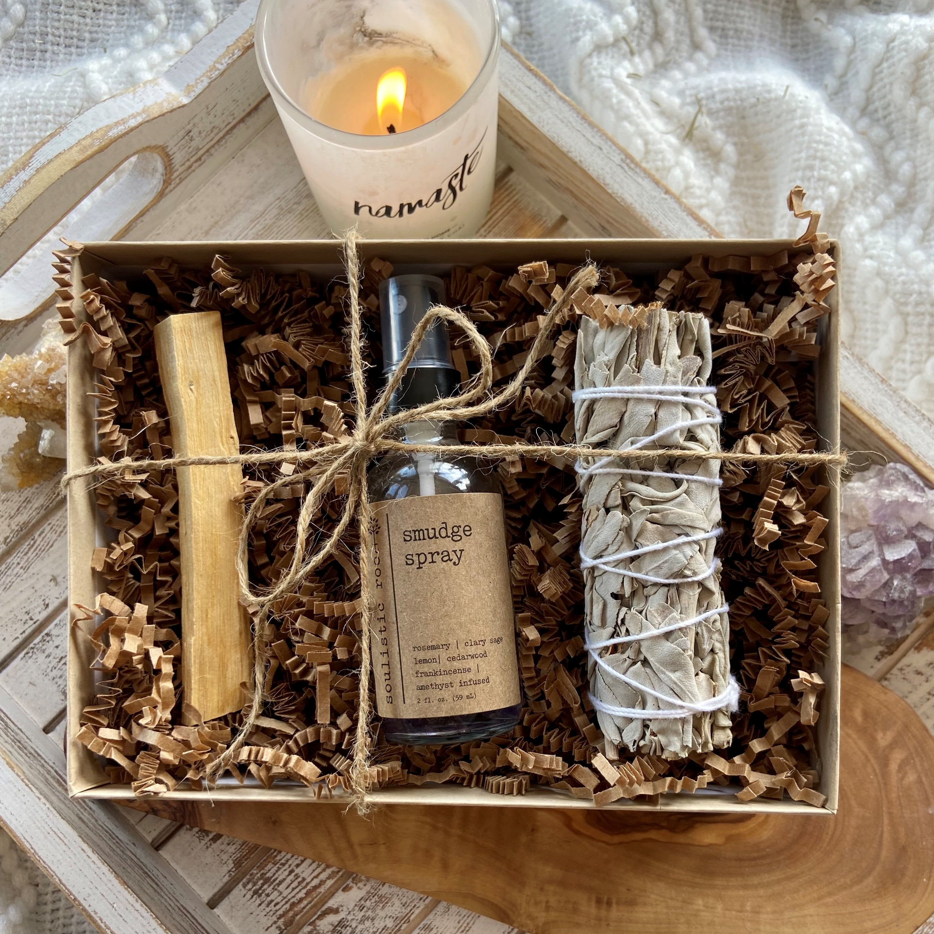 Amethyst Smudge Spray Gift Set - Sage & Palo Santo Cleansing Kit